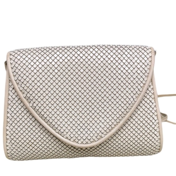 Vintage Whiting & Davis Ivory Metal Mesh Crossbody Bag - Picture 1 of 12